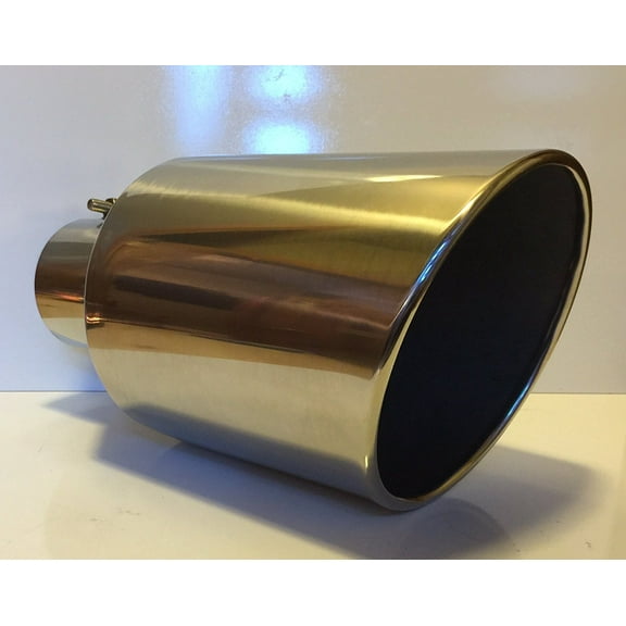 4" Inlet x 8" Oulet x 15" Long Rolled Edge Polished Stainless Diesel Exhaust Tail Pipe Tip (Bolt On)