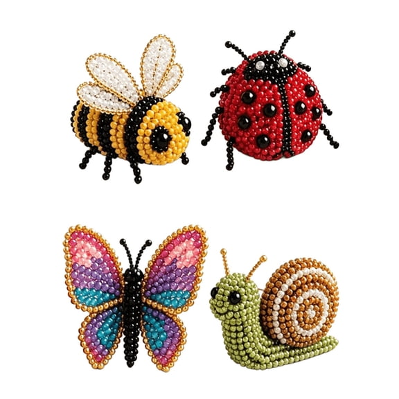 4 Insect Styles DIY Bead Art Craft Kit Bee Ladybug Butterfly Snail Handmade Beaded Brooch Kids Educational Jewelry Making Activity Set(Red-6cm)