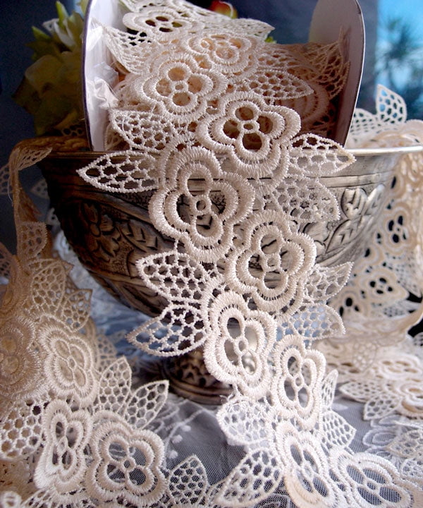 4 Ivory Lace Ribbon 5 Yards-,