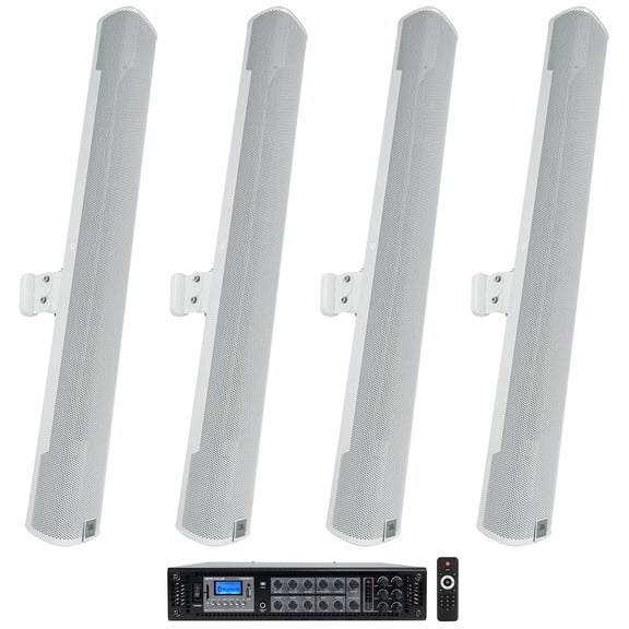(4) JBL COL800-WH 32" White 70V Commercial Column Wall Mount Array Speakers+Amp