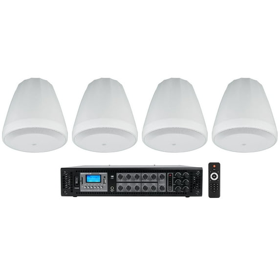 (4) JBL Control 64P/T 4" 30w Commercial 70v Hanging Pendant Speakers+Amplifier