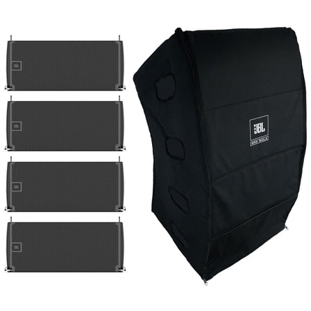 (4) JBL SRX910LA Dual 10" Powered Line Array Column Speakers + Transport Cover