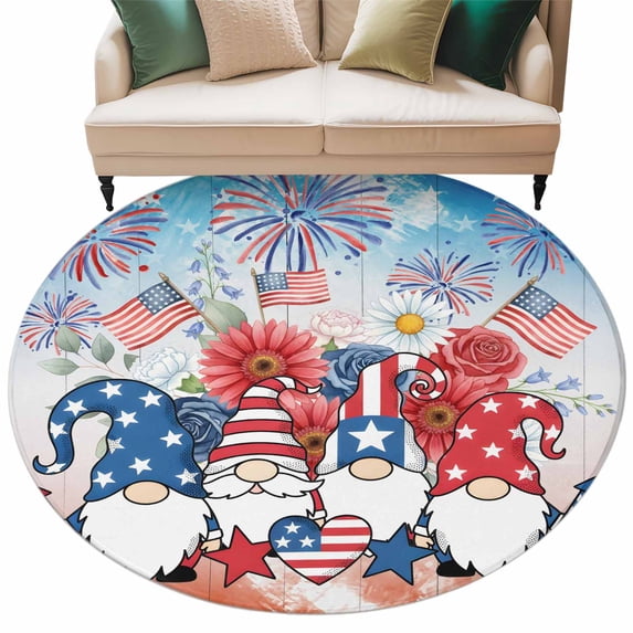 4 of July Round Rug 8ft Washable Circle Rugs Non Slip American Flag ...