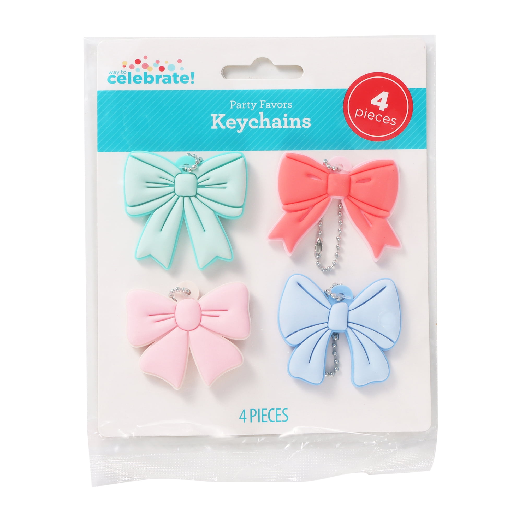 4 Count, Multicolor Bow Keychains, Party Favors, by Way To Celebrate
