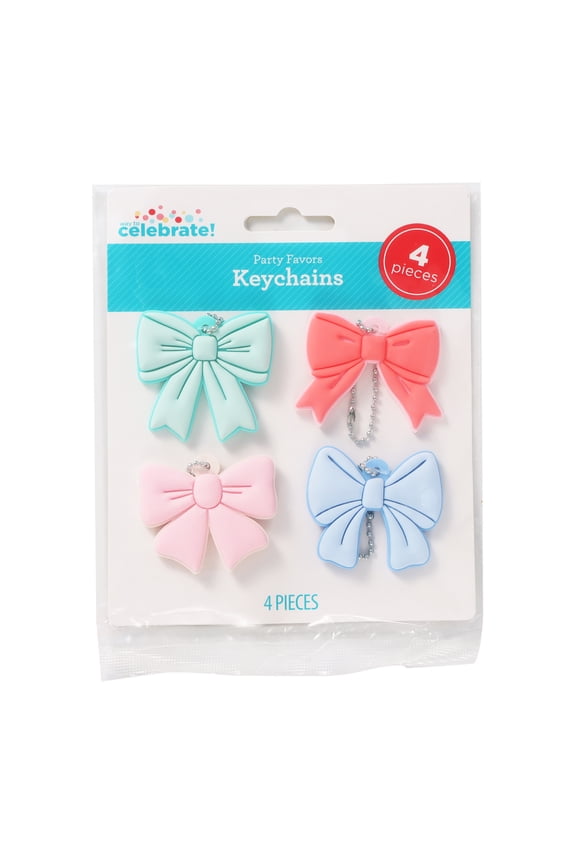4 Count, Multicolor Bow Keychains, Party Favors, by Way To Celebrate