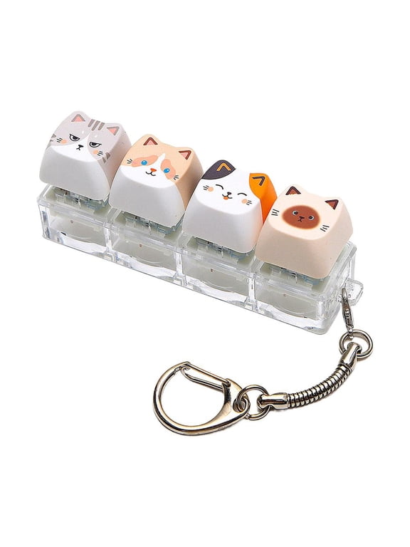 4-Key Cat Fidget Clicker Keychain, Mechanical Keyboard Button Stress Relief Toy with Cartoon Cat Keycaps & Metal Key Ring, Non-Lighted, American Shorthair & Ragdoll Mix