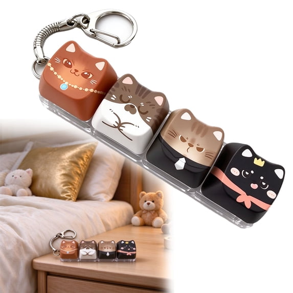 4-Key Cat Themed Keyboard Clicker Fidget,Cute Stress Relief Toy,Portable Keyboard Keychain for Daily Anxiety Relief