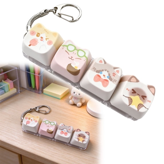 4-Key Cat Themed Keyboard Clicker Fidget,Cute Stress Relief Toy,Portable Keyboard Keychain for Daily Anxiety Relief