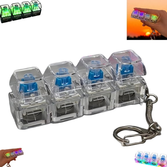 4-Key Keyboard Keycap Tester Keychain, Portable Mechanical Keyboard Press Toy with LED Lights for Daily Carry & Gift Giving
