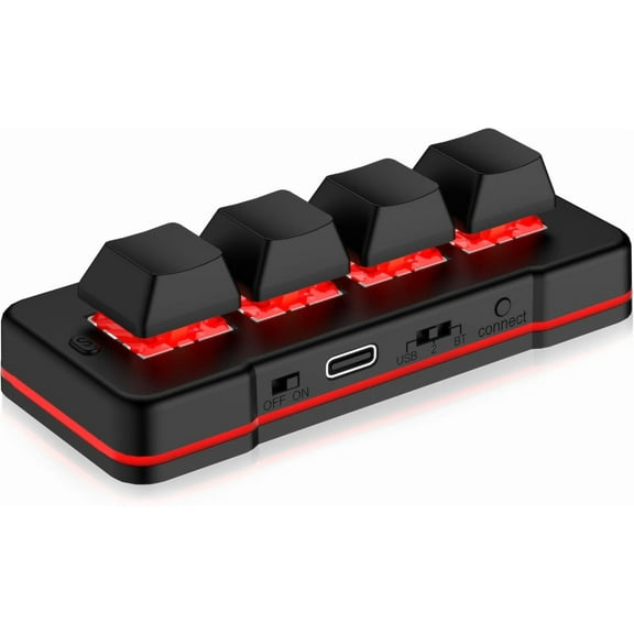 4 Key Mini Keypad USB Wired & BT Wireless Mini Keyboard Customized Programmable Computer Keyboard Mouse for Video Game Control Office Work Sheet Music Page Turner HID (Black)