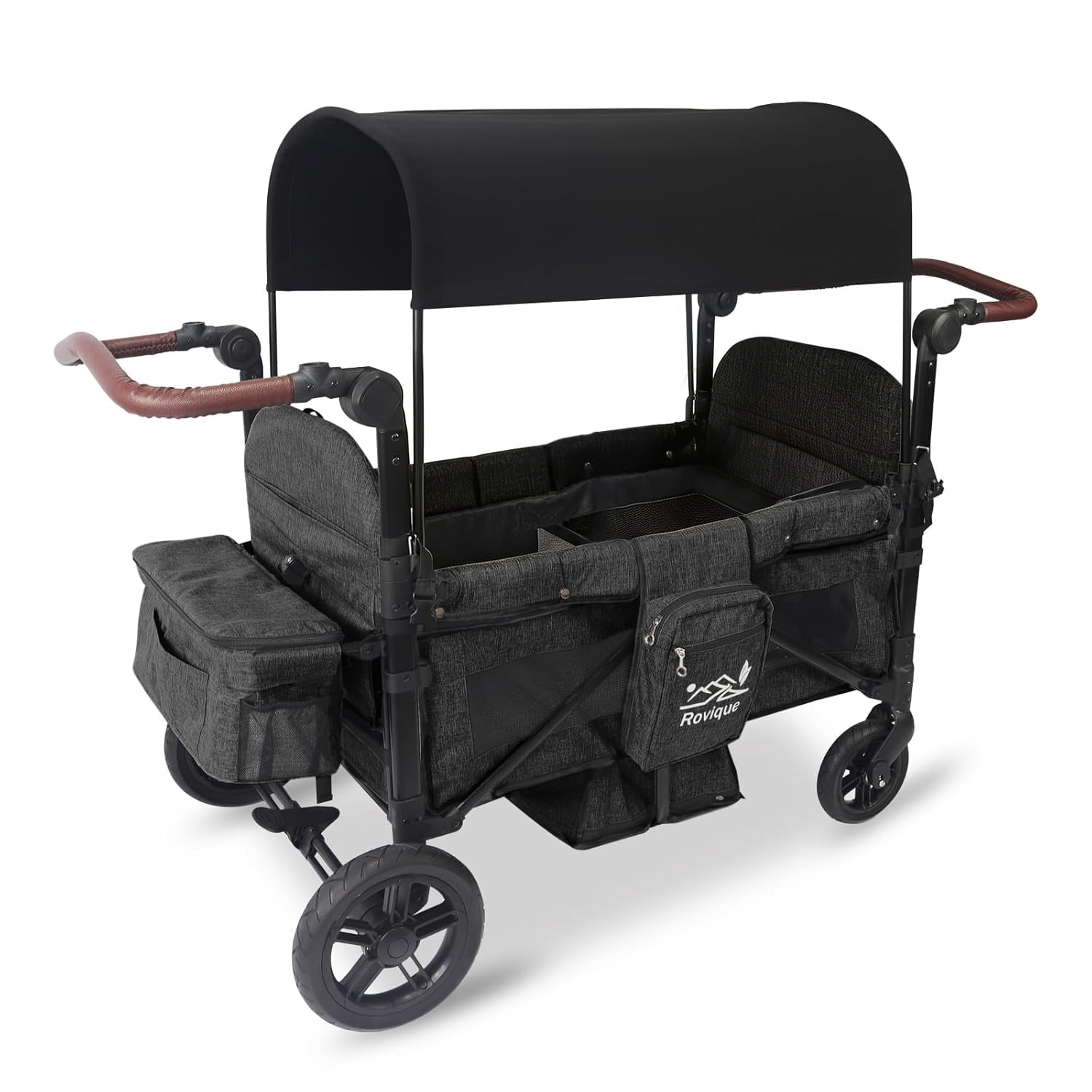 4 Kids Foldable Wagon Stroller, All-Terrain Aluminum Baby Wagon with Canopy, Adjustable Handle and Storage
