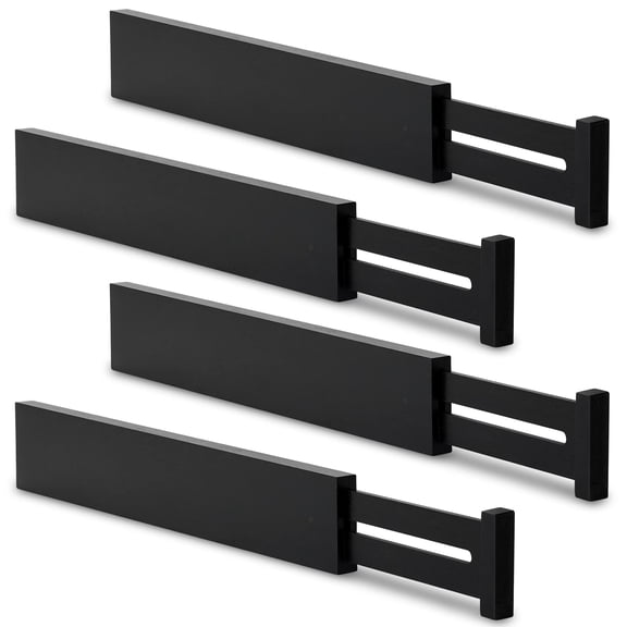 4 Kitchen Drawer Dividers Large  Adjustable Black Organizers Spring Loaded Works In Dresser Bathroom Bedroom Desk 2.4" H