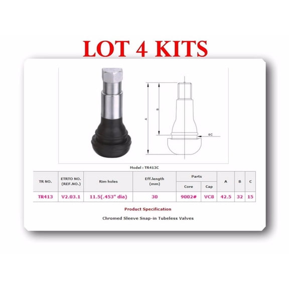 4 Kits TR413C Chrome Snap-In Tire Valve Stems MOST POPULAR VALVE