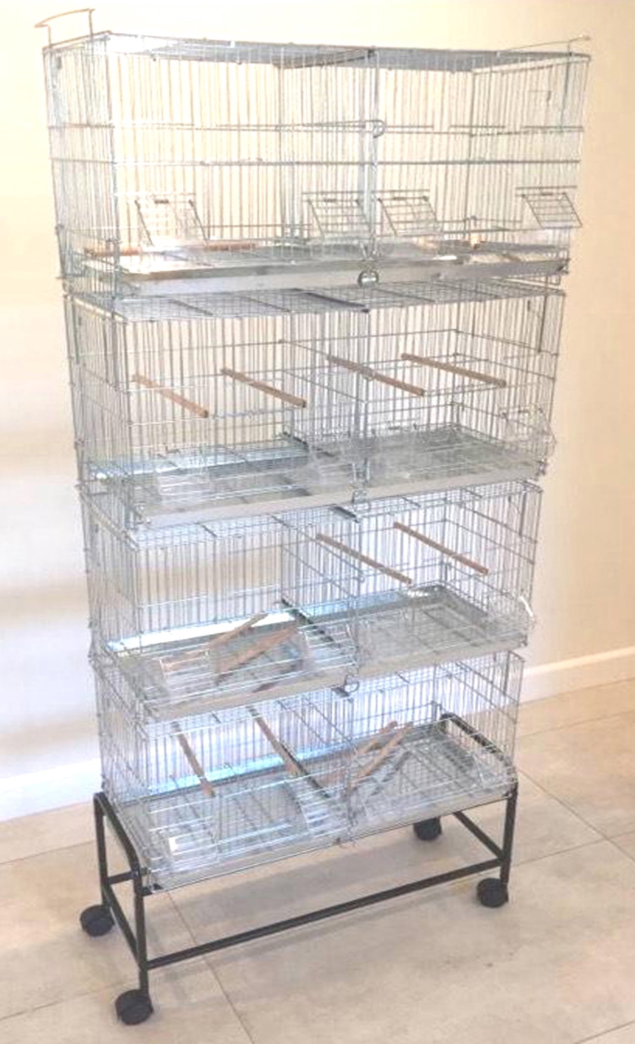 4 of LARGE Galvanized Steel Stack and Lock Double Breeding Breeder Flight Bird Cage Center Dividers Side Breeding Nest Box Doors With Removable Rolling Stand