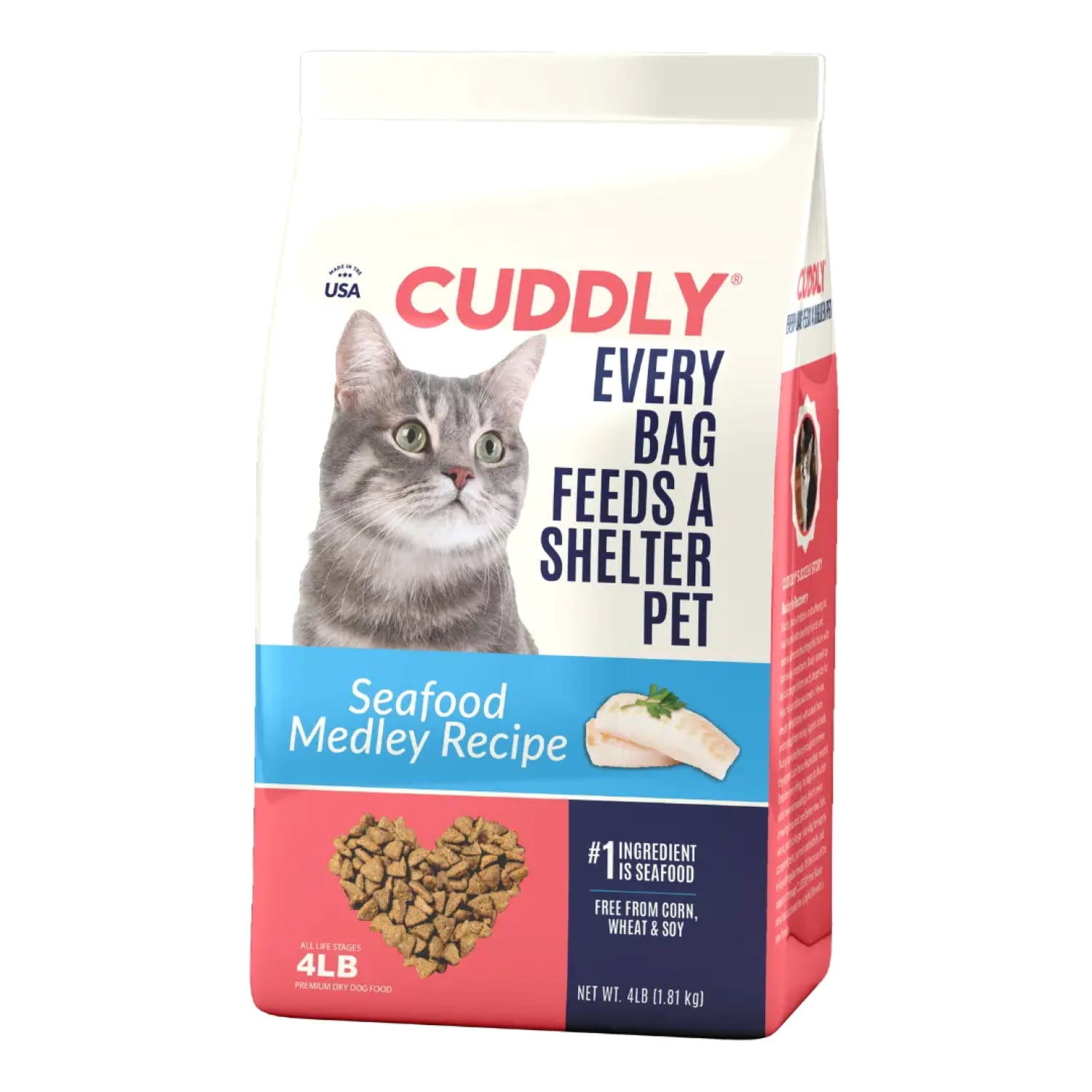 CUDDLY Seafood Medley Dry Cat Food, Prebiotic fiber and Postbiotics, Support Healthy Skin, Shiny Coat, and Joint Health, 4 lb