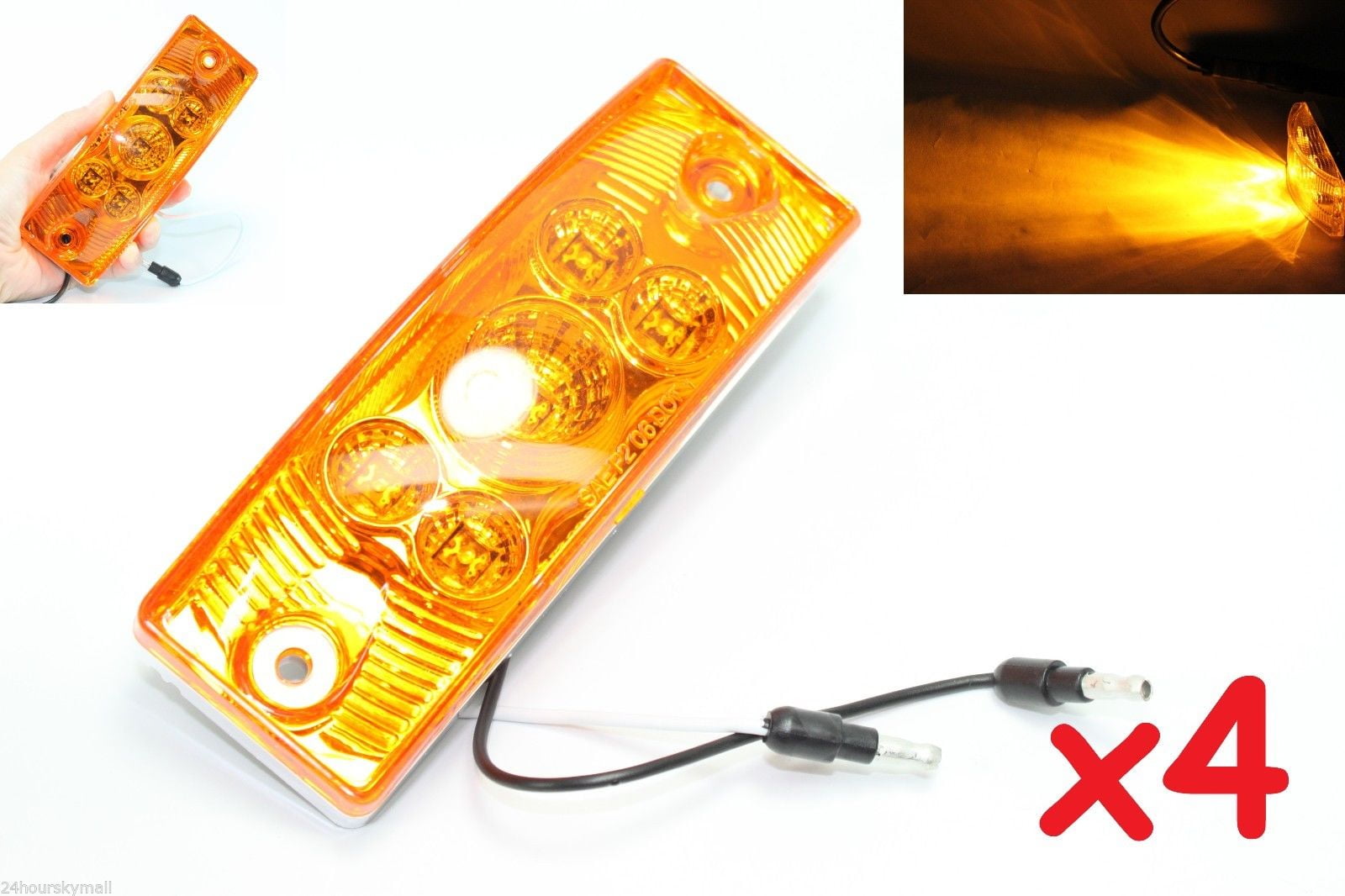 4 LED 6" Amber Rectangular CLEARANCE Side Marker Truck Trailer Lights
