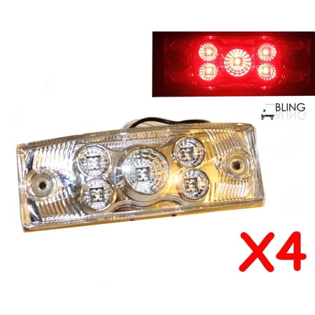 4 LED 6" RED Rectangular Rectangle CLEARANCE Side Marker Truck Trailer Lights