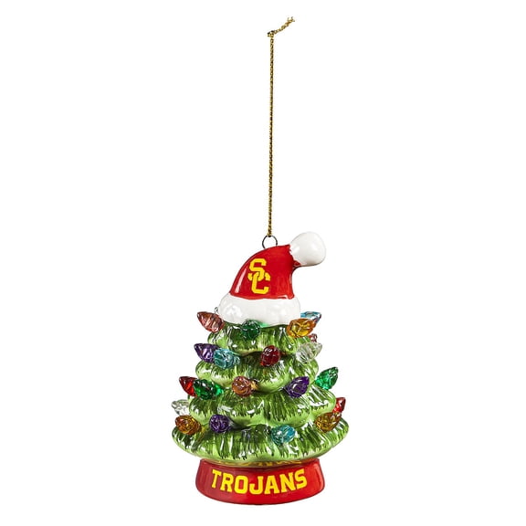 4" LED Ceramic Christmas Tree Ornament with Team Santa Hat, University of Southern California