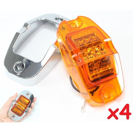 4 LED Mid-turn Lights Extra Bright Clearance / Side Markers Amber with Chrome Bezel Truck Trailer RV 9-Diode