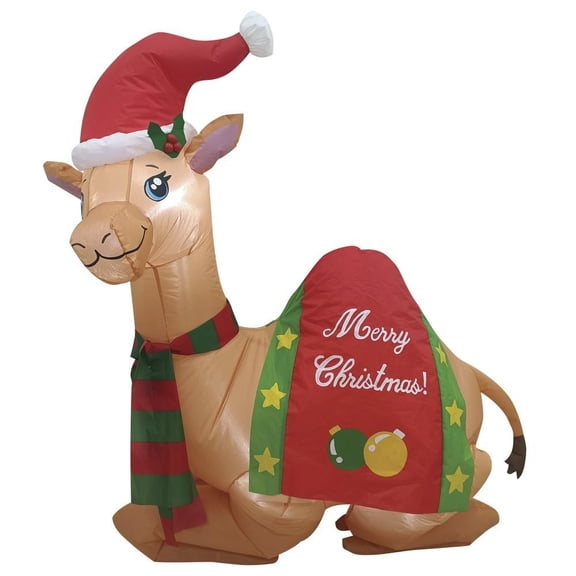 4' LED Sitting Camel w/ Merry Christmas Sign Inflatable Outdoor Holiday Decor