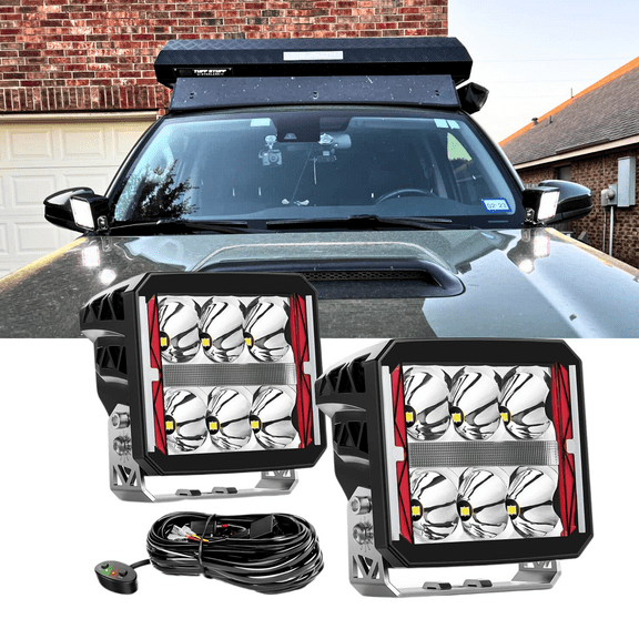 4" LED Spot Lights with Heating Lens 60W Rectangular DRL Spotlights 16AWG Wiring Diagram Kit for Off-Road UTV ATV SUV Jeep LED Worklights with Frost Protection Capability