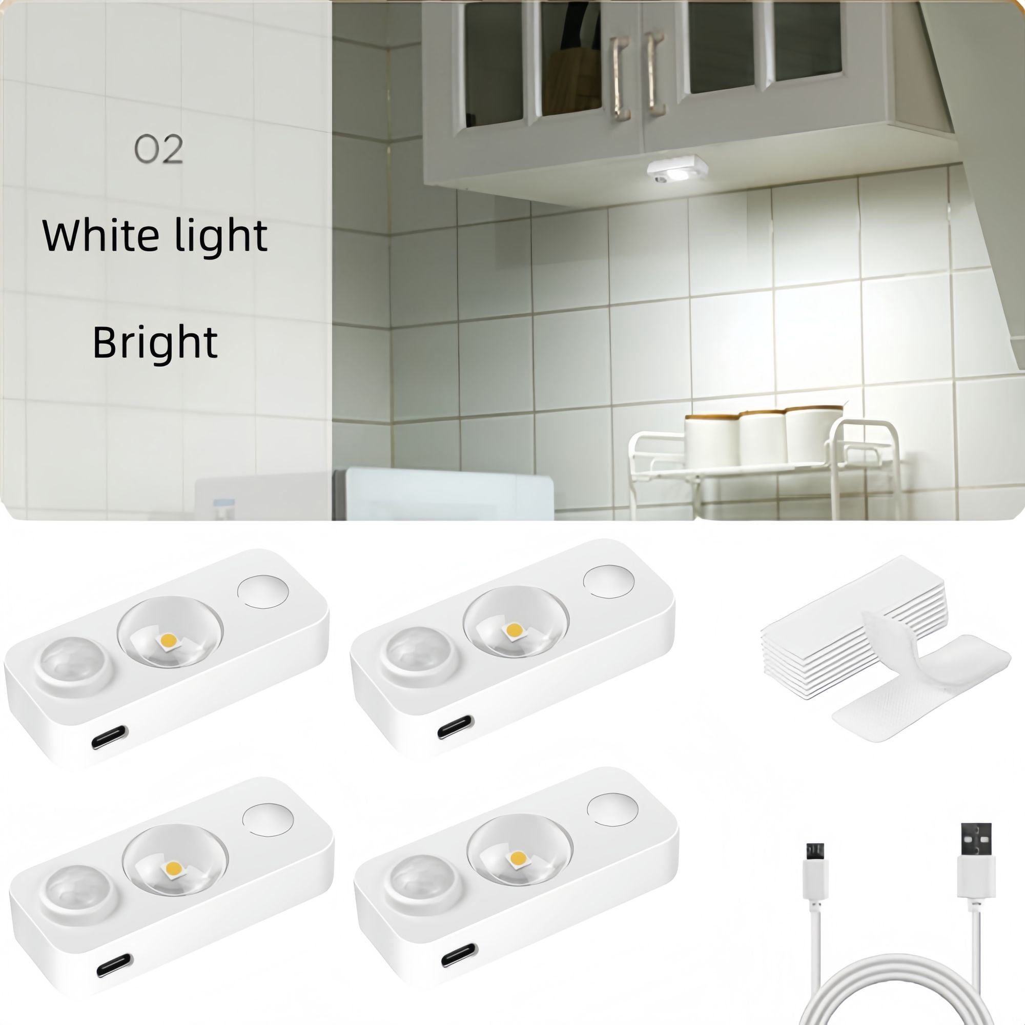 Led Induction Light 4 LED induction bulbs, rechargeable cabinet light, adhesive wireless ...