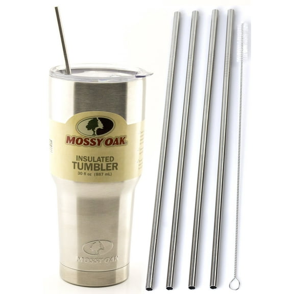 4 LONG Stainless Steel Straws Compatible With Mossy Oak 30-Ounce Double Wall Stainless Steel Mug - CocoStraw Brand Drinking Straw