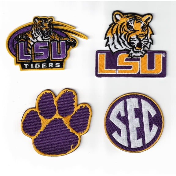 (4) LSU Tigers Team / SEC Logo  Embroidered 3in Iron On Patches