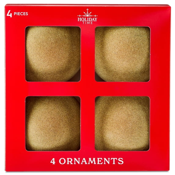 4 Count Beige Velvet-Feel Ball Christmas Ornaments, 4.5", by Holiday Time