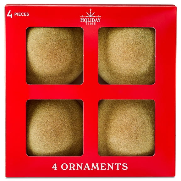 4 Count Beige Velvet-Feel Ball Christmas Ornaments, 4.5", by Holiday Time
