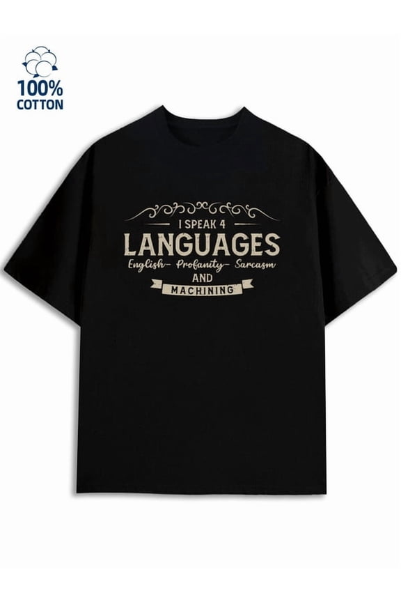 4 Languages Tee for men mechanical 180G 100% Cotton black classic tech Unique Design Unisex Shirt Printed tshirts Vintage Unisex Shirt Graphic Tee tshirts