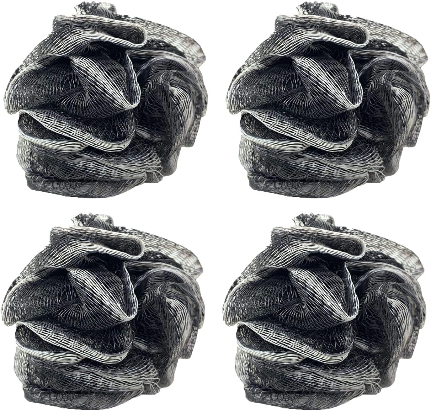 4 Large 60 Gram Charchoal Black Bath or Shower Sponge Loofahs Pouf Mesh