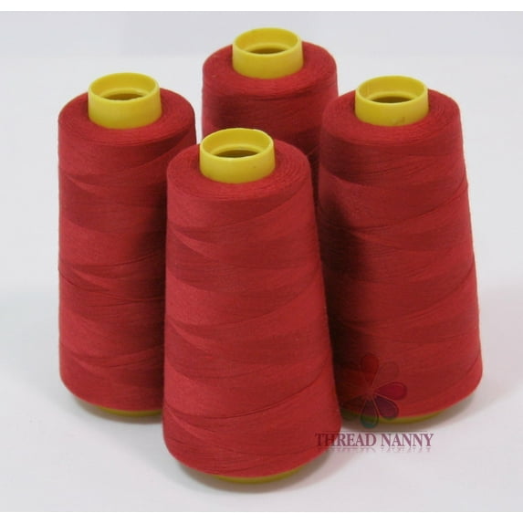 4 Large Cones (3000 Yards Each) Polyester Threads for Sewing Quilting Dark Red Color by ThreadNanny