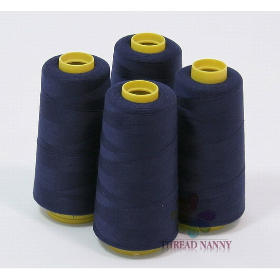 4 Large Cones (3000 Yards Each) Polyester Threads for Sewing Quilting Navy Blue Color by ThreadNanny