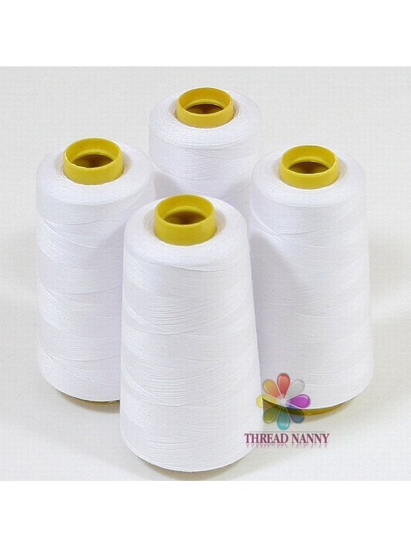 4 Large Cones (3000 Yards Each) of Polyester Threads for Sewing Quilting Serger White Color From Threadnanny