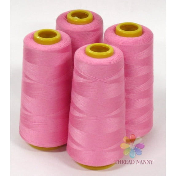 4 Large Cones (3000 yards each) of Polyester threads for Sewing Quilting Serger Pink Color from ThreadNanny