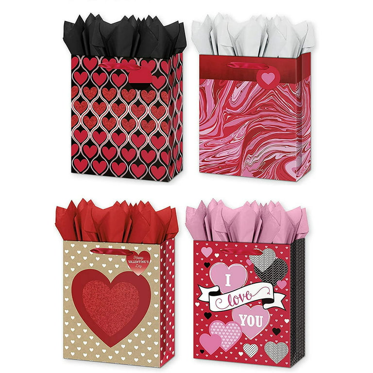 4 Large Gift Bags w/Tissue Paper Included Great for Valentines Day