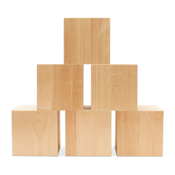 4" Large Wood Cubes, Pack of 3 Square Wood Block for DIY, Wooden Blocks for Crafts and Decor, by Woodpeckers
