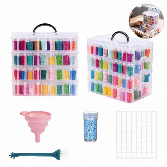 4‑Layer 208‑Bottles Plastic Bead Storage Box, DIY Diamond Painting Craft Organizer Container with Accessories