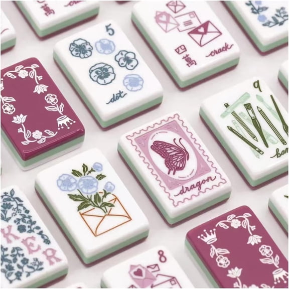 4 Layer Acrylic Mahjong Set 160 Tiles - American Heritage Travel Game with Clear Engraving Carrying Bag Dice Multiple Colors(Purple)