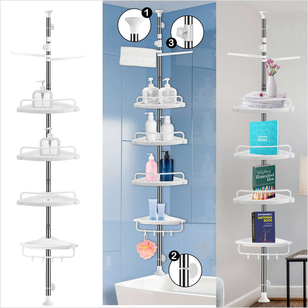 4 Layer Bathroom Shower Bath Caddy Corner Storage Rack Wall Shelf Pole