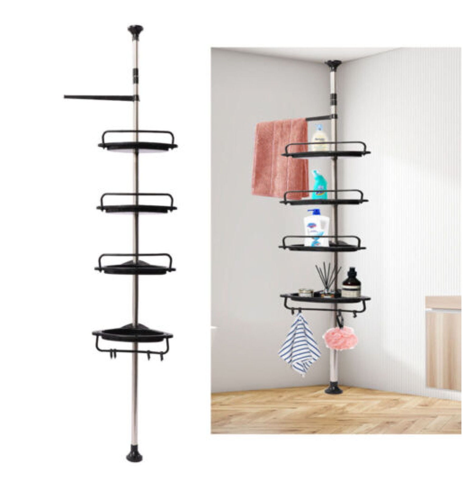 4 Layer Bathroom Shower Bath Caddy Corner Storage Rack Wall Shelf Pole