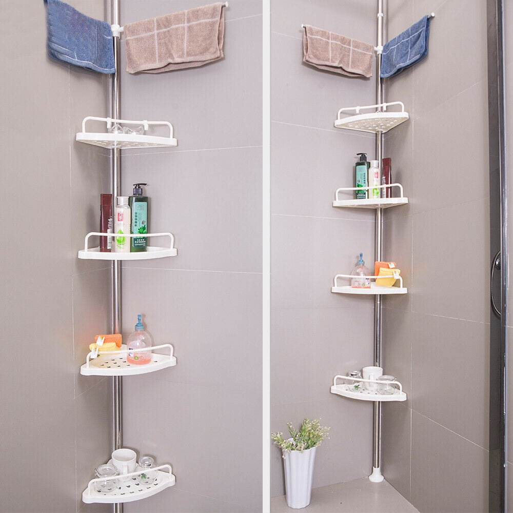 4 Layer Bathroom Shower Corner Storage Rack, Corner Pole Shower Shelf, Bath Wall Shelf Pole ...