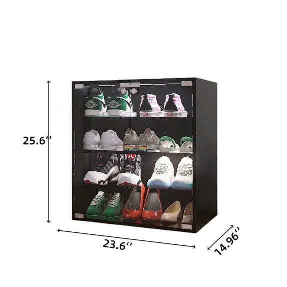 4 Layer Black Shoe Display Cabinet with LED