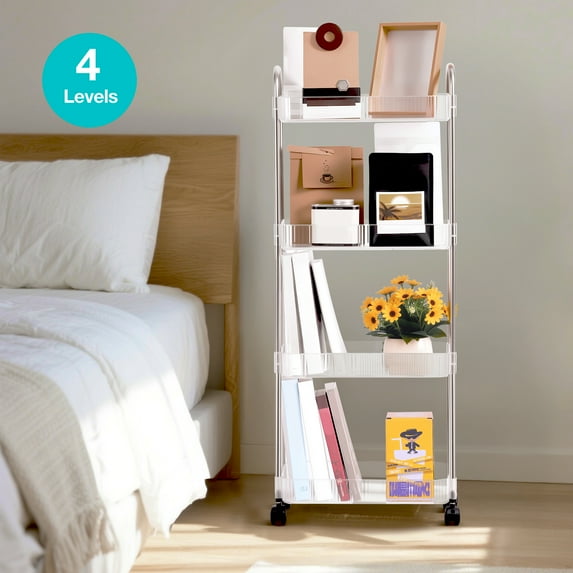 4 Layer Clear Acrylic Storage Shelf - Sturdy Metal Frame & Scratch Resistant Surface, Compact Foldable Design for Small Spaces, Perfect for Kitchen Pantry Closet