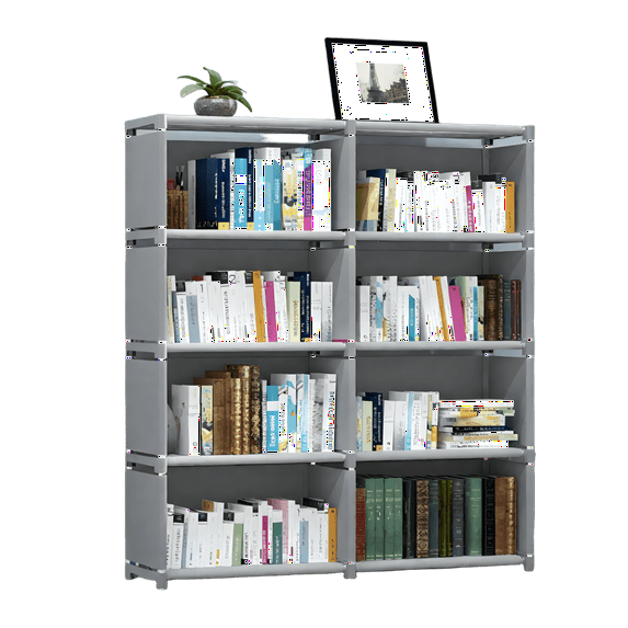 HioHa 8-Cube Storage Organizer, Portable Folding Bookshelf with Adjustable Shelves , Space Saving Unit for Home Office Closet , Grey