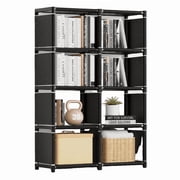 HioHa 8-Cube Storage Organizer, Portable Cube Shelf Bookcase, Space Saving Cubby Storage Shelves for Closet, Bedroom, Home Office, Black