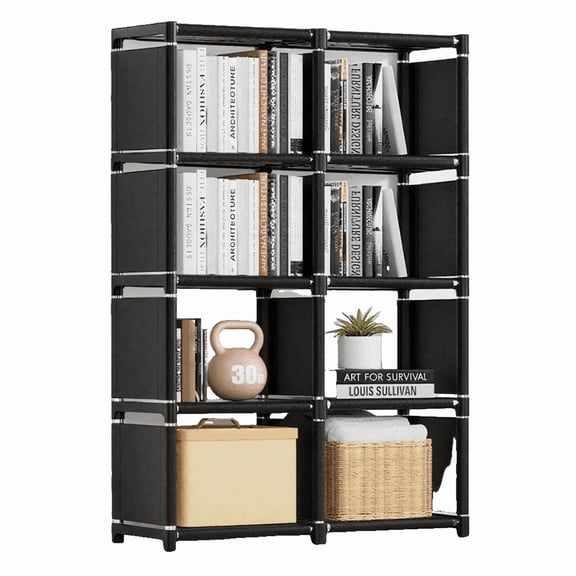 HioHa 8-Cube Storage Organizer, Portable Cube Shelf Bookcase, Space Saving Cubby Storage Shelves for Closet, Bedroom, Home Office, Black