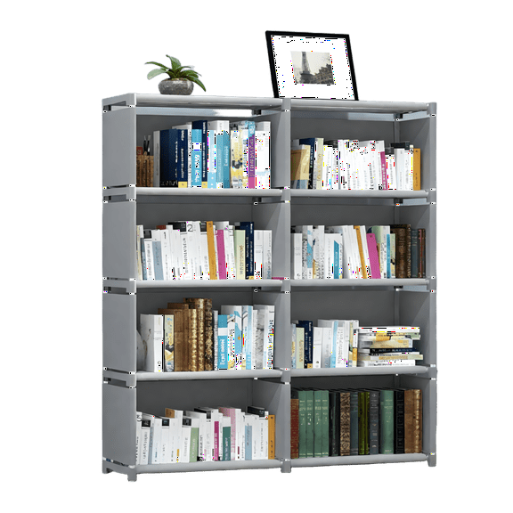 HioHa 8-Cube Storage Organizer, Portable Folding Bookshelf with Adjustable Shelves , Space Saving Unit for Home Office Closet , Grey