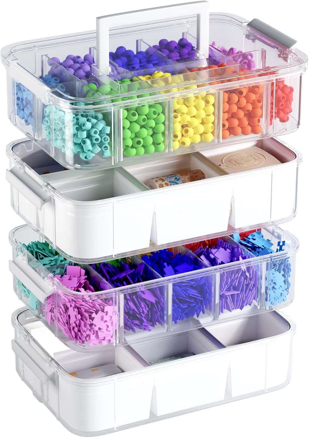 4-Layer Craft Organizers and Storage with 2 Removable Drawers, Large Art Supply Case with 20 Adjustable Dividers, Portable Sewing Box for Beads, Craft Supplies, Scrapbooking&Tools